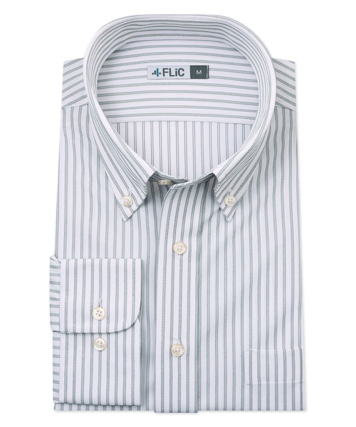 時短シャツ ノーアイロン ワイシャツ ニットシャツ ストレッチ ポロシャツ メンズ シャツ ビジネス ボタンダウン ストライプ Yシャツ カッターシャツ 長袖 フリック Flic Magaseek