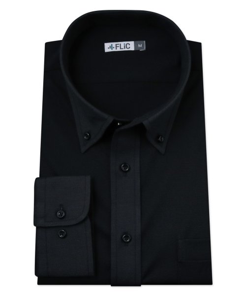 FLiC(フリック)/時短シャツ ノーアイロン ワイシャツ ニットシャツ ストレッチ ポロシャツ メンズ シャツ ビジネス ボタンダウン ブラック 異素材 yシャツ カッターシャツ /ブラック