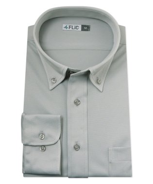 FLiC/時短シャツ ノーアイロン ワイシャツ ニットシャツ ストレッチ ポロシャツ メンズ シャツ ビジネス ボタンダウン グレー yシャツ カッターシャツ 長袖 吸水/503954920
