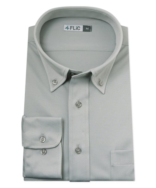 FLiC(フリック)/時短シャツ ノーアイロン ワイシャツ ニットシャツ ストレッチ ポロシャツ メンズ シャツ ビジネス ボタンダウン グレー yシャツ カッターシャツ 長袖 吸水/グレー