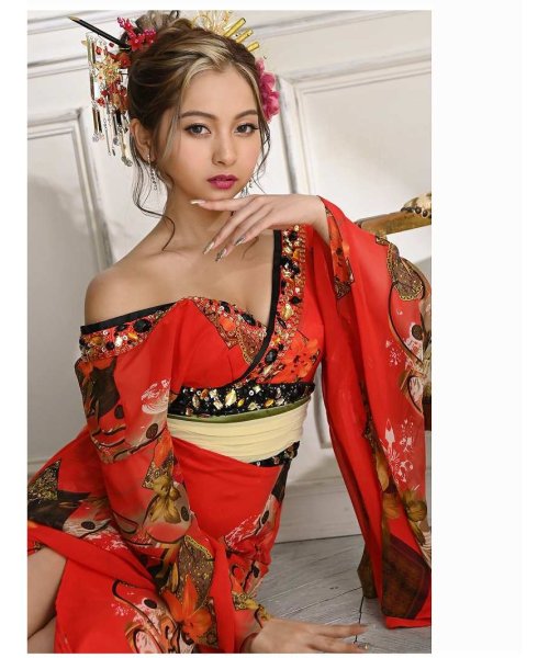 流遊 花魁 着物ドレス キャバドレス 花柄 和装 木村有希