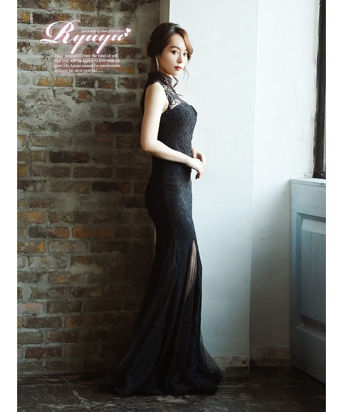 Ryuyu キャバドレス キャバ ドレス ブラック ロングドレス キャバドレス ナイトドレス ロング ストレッチ ロングドレス