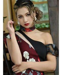 Rew-You/Belsia ワインレッド 花柄 キャバドレス 袖付き ワンショルダー/503947006