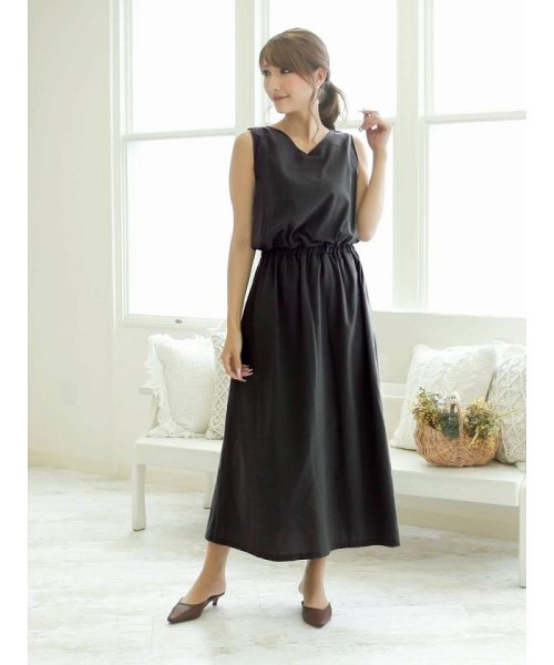 ノースリーブ ウエストゴム ワンピース コットン 無地 アールベート Rvate Magaseek