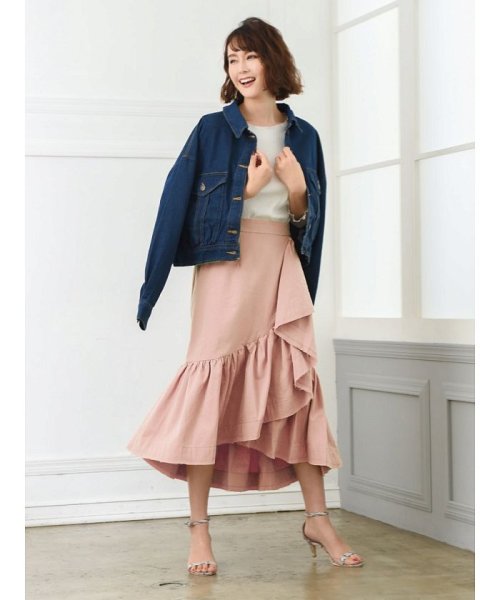 セール】フレア 切りっぱなし ミモレ丈 スカート ウエストゴム  