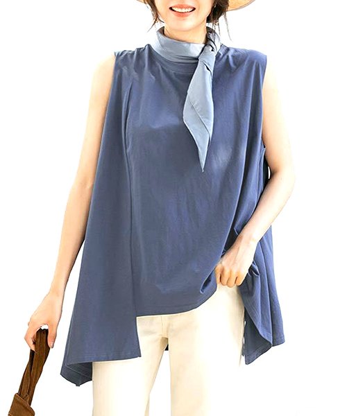 セール アシンメトリーノースリーブシャツ オフィス きれいめ シンプル レディース 夏 アミュレット Amulet Magaseek