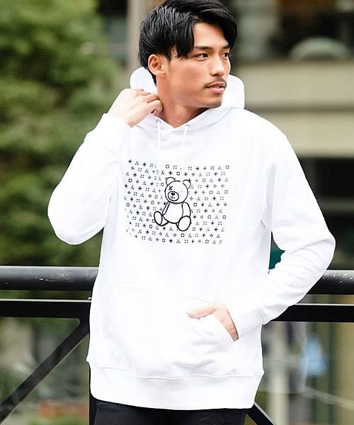 パーカー メンズ トップス スウェット スエット 長袖 プルオーバー 裏毛 モノグラム ベア クマ くま プリント 綿100 コットン モノトーン M L キャバリア Cavaria Magaseek パーカー メンズ トップス スウェット スエット 長袖 プルオーバー 裏毛 モノグラム ベア クマ くま プリント 綿100 コットン モノトーン M L キャバリア Cavaria Magaseek