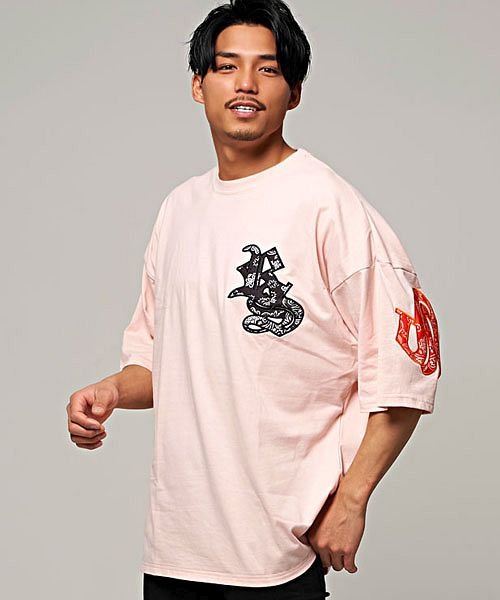 Tシャツ メンズ 半袖 ブランド 大きめ 大きいサイズ ティーシャツ ペイズリー アップリケ 刺繍 クルーネック モンスターシルエット ビッグシルエット トップ キャバリア Cavaria Magaseek