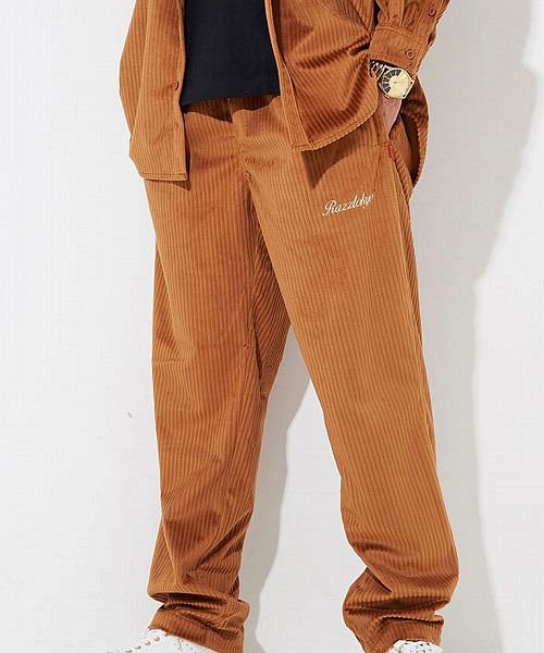 パンツ メンズ コーデュロイパンツ ロゴ 刺繍 ブランド オリジナル セットアップ可能 ブラウン ブラック Razzis ラズ 厚手 ユニセックス ストリート ラズ Razz Magaseek
