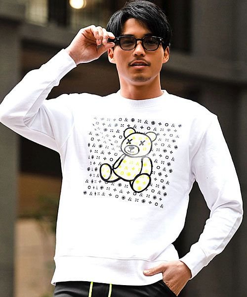 トレーナー メンズ トップス スウェット スエット 長袖 クルーネック 裏毛 モノグラム ベア クマ くま プリント 綿100 コットン M L カジュアル キャバリア Cavaria Magaseek トレーナー メンズ トップス スウェット スエット 長袖 クルーネック 裏毛 モノグラム ベア クマ くま プリント 綿100 コットン M L カジュアル キャバリア Cavaria Magaseek