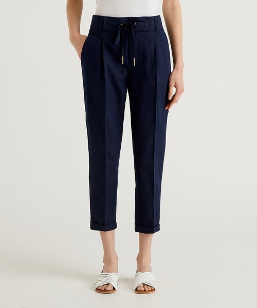 セール 30 Off ヴィスコースコットンセンタープレスウエストドローストリングパンツ ベネトン レディース Benetton Women Magaseek