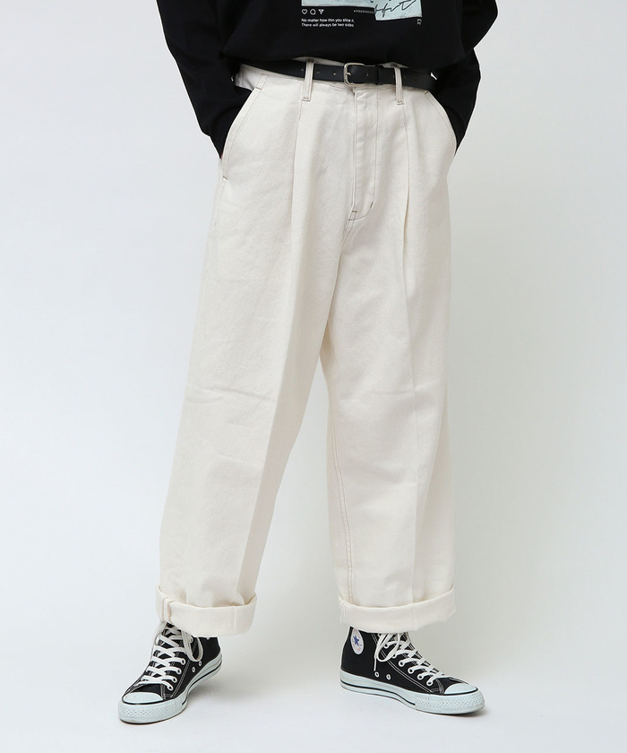 taixJUNRed デニムワイド2ロールアップパンツ