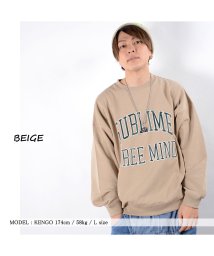 1111clothing(ワンフォークロージング)/◆カレッジロゴ 貼り付け プルオーバー◆ トレーナー メンズ トレーナー レディース スウェット メンズ スエット レディース カレッジロゴ スエット レディー/ベージュ