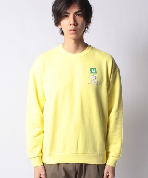 BENETTON (mens)(ベネトン（メンズ）)/【PEANUTSコラボ】JCCスヌーピー＆ウッドストックプリントスウェットトレーナー/イエロー