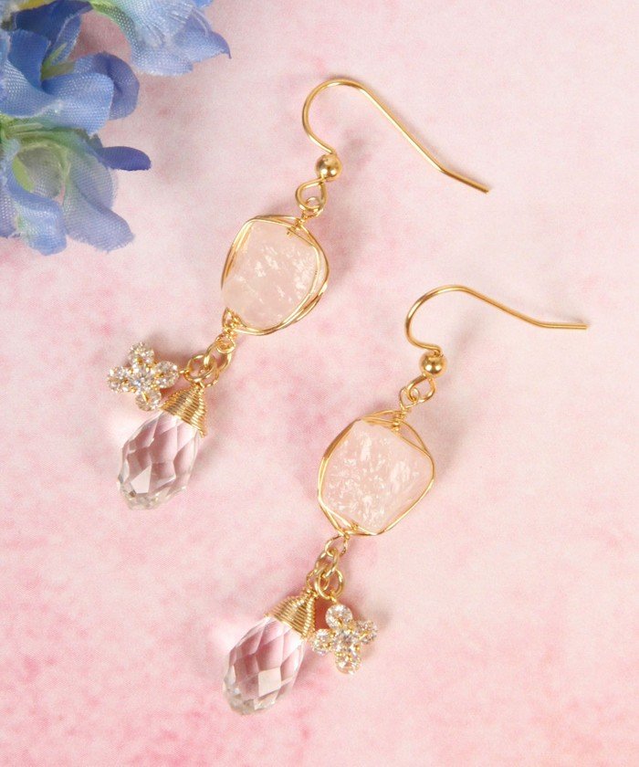 クーポン セール 30 Off サクラピンク K14gf ローズクォーツ ガラス花ピアス ワイスチャーム Wythecharm Magaseek