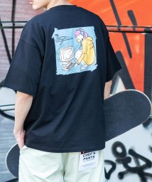 Rocky Monroe(ロッキーモンロー)/半袖プリントT メンズ レディース ユニセックス Tシャツ カジュアル ビッグシルエット オーバーサイズ 綿 コットン バックプリント ストリート イラスト 中/ブラック