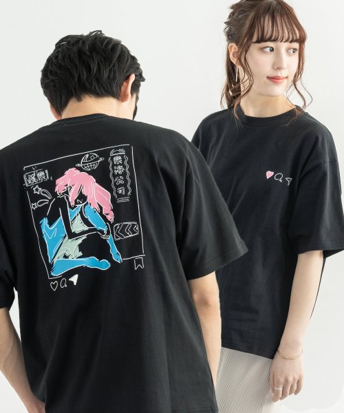 Rocky Monroe(ロッキーモンロー)/半袖プリントT メンズ レディース ユニセックス Tシャツ カジュアル ビッグシルエット オーバーサイズ 綿 コットン バックプリント ストリート イラスト 中/ブラック系2