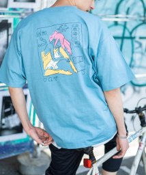 Rocky Monroe(ロッキーモンロー)/半袖プリントT メンズ レディース ユニセックス Tシャツ カジュアル ビッグシルエット オーバーサイズ 綿 コットン バックプリント ストリート イラスト 中/サックス系3