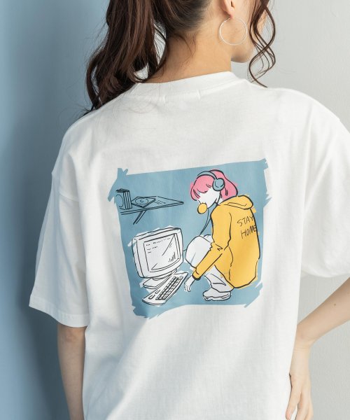 Rocky Monroe(ロッキーモンロー)/半袖プリントT メンズ レディース ユニセックス Tシャツ カジュアル ビッグシルエット オーバーサイズ 綿 コットン バックプリント ストリート イラスト 中/オフホワイト