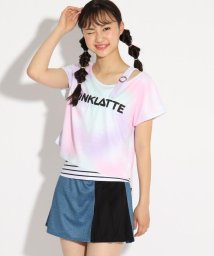 PINK-latte(ピンク　ラテ)/タイダイTシャツ+スカパン+ボーダー水着4点セット/ライトグリーン（121）