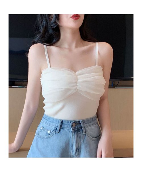 セール シフォンタンクトップ キャミソール レース Vネック チュール 下着 肌着 セクシー バストアップ トップス 可愛い 新作 セイヘイショップ Seiheishop Magaseek