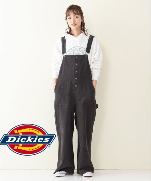 JEANS MATE(ジーンズメイト)/【DICKIES】オーバーオール　綿/麻　清涼感　ゆるシルエット/ブラック