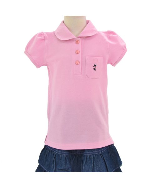 COLORFUL CANDY STYLE(カラフルキャンディスタイル)/ポロシャツ 半袖 110cm ピンク×黒猫（刺繍入り）/ピンク