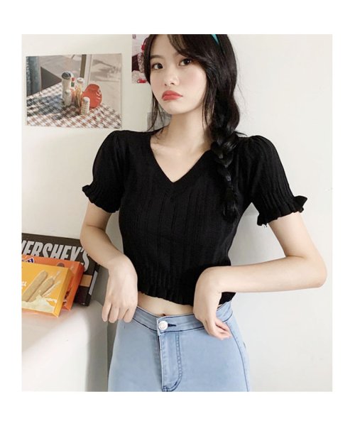 セール Vネックカットソー 半袖 ニットウェア 袖コンシャス ショート丈 Tシャツ 無地 トップス ｖネック 夏コーデ 快適生地 デイリーコーデ スカラップ セイヘイショップ Seiheishop Magaseek