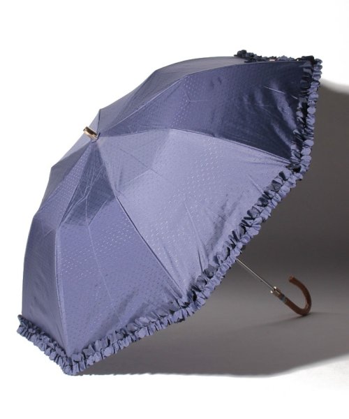 LANVIN en Bleu(umbrella)(ランバンオンブルー（傘）)/LANVIN en Bleu（ランバン オン ブルー）晴雨兼用折りたたみ日傘　ドビーフリル/ディープブルー