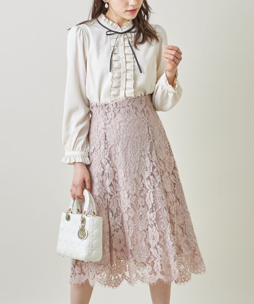 tocco closet(トッコクローゼット)/後ろレースアップデザイン総レーススカート/PINK BEIGE