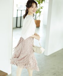 tocco closet(トッコクローゼット)/後ろレースアップデザイン総レーススカート/DUSTY PINK