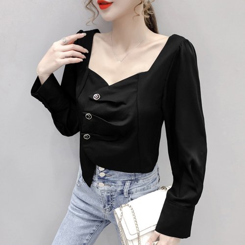 セール アシンメトリーデザイン シャツ ブラウス レディース 長袖 韓国ファッション トップス 春 おしゃれ パフスリーブ ミニミニストア Miniministore Magaseek
