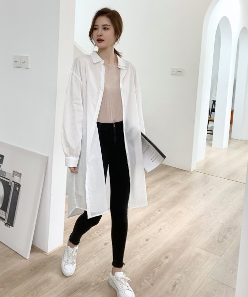 セール ボリュームロングシャツワンピース パフスリーブ 春 夏 袖コンシャス シャツワンピース ワンピース レディース 羽織り シャツ ロングワンピース アドティエ Ad Thie Magaseek