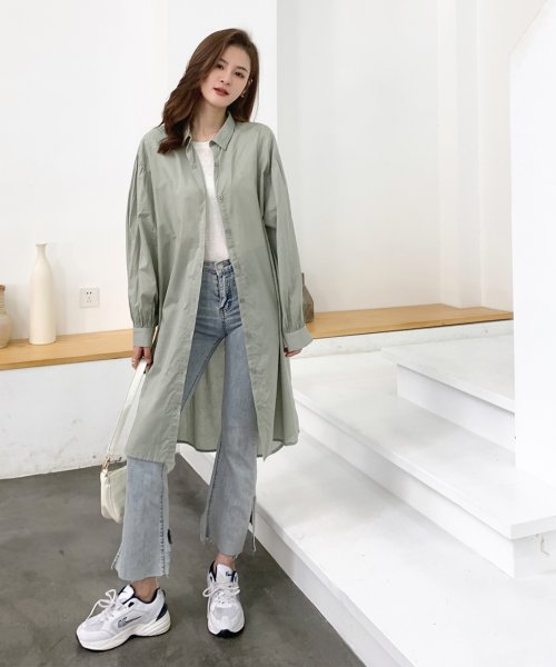 セール ボリュームロングシャツワンピース パフスリーブ 春 夏 袖コンシャス シャツワンピース ワンピース レディース 羽織り シャツ ロングワンピース アドティエ Ad Thie Magaseek
