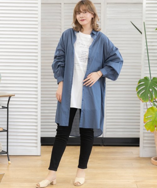 セール ボリュームロングシャツワンピース パフスリーブ 春 夏 袖コンシャス シャツワンピース ワンピース レディース 羽織り シャツ ロングワンピース アドティエ Ad Thie Magaseek