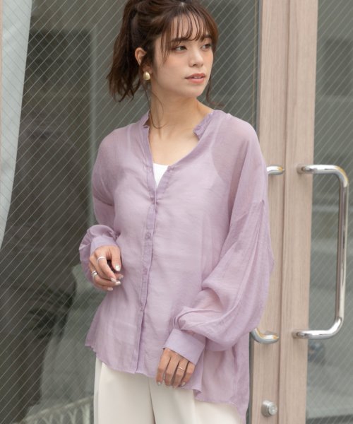 セール 43 Off バンドカラーシアーシャツ 春 春服 袖コンシャス ブラウス シースルー シースルーシャツ ワンピース スタンドカラー スタンド カラー 色 立ち襟 ギャザー パ アドティエ Ad Thie Magaseek