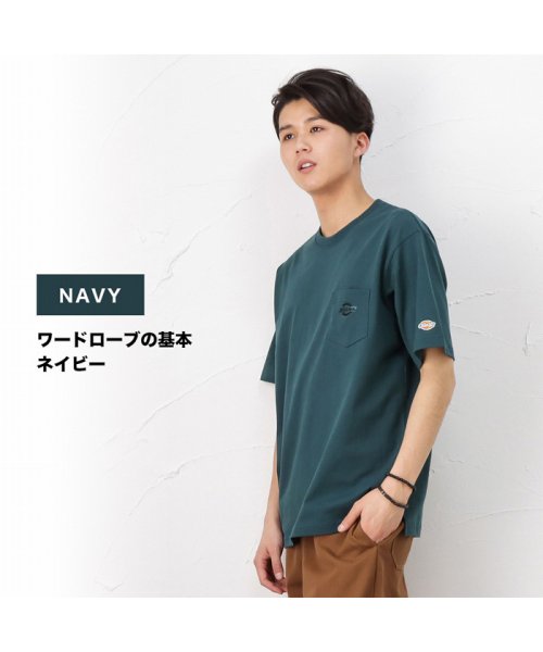 MAC HOUSE(men)(マックハウス（メンズ）)/Dickies ディッキーズ 無地ポケット付き刺繍半袖Tシャツ 1274－8732/ネイビー