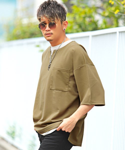 梨地キーネックtシャツ タンクトップアンサンブル Tシャツ タンクトップ メンズ 半袖 アンサンブル 2点セット 重ね着 春夏 ラグスタイル Luxstyle Magaseek