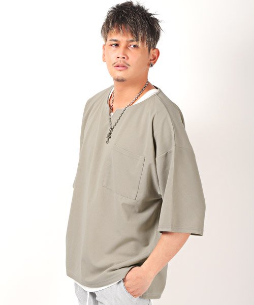 セール 梨地キーネックtシャツ タンクトップアンサンブル Tシャツ タンクトップ メンズ 半袖 アンサンブル 2点セット 重ね着 春夏 ラグスタイル Luxstyle Magaseek
