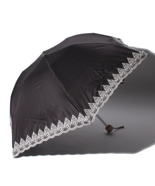 LANVIN Collection(umbrella)(ランバンコレクション（傘）)/LANVIN COLLECTION（ランバンコレクション）晴雨兼用折りたたみ日傘　裾刺繍/ブラック