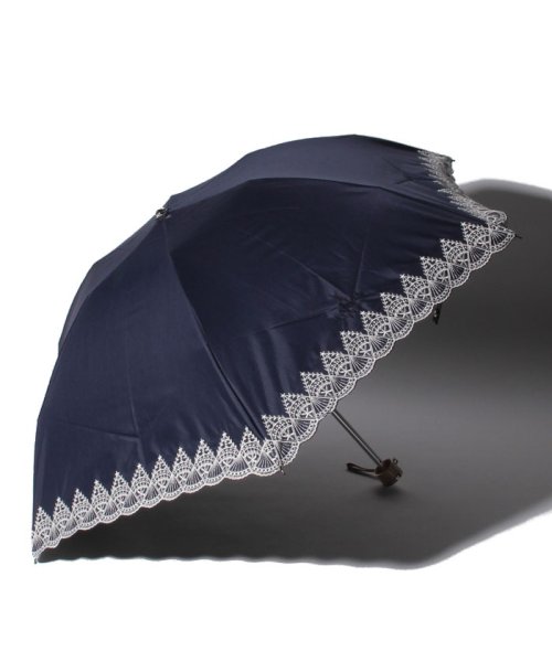 LANVIN Collection(umbrella)(ランバンコレクション（傘）)/LANVIN COLLECTION（ランバンコレクション）晴雨兼用折りたたみ日傘　裾刺繍/ネイビーブルー
