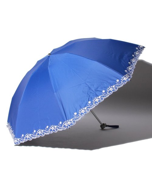 LANVIN Collection(umbrella)(ランバンコレクション（傘）)/LANVIN COLLECTION（ランバンコレクション）晴雨兼用折りたたみ日傘　裾刺繍/ペールスカイ