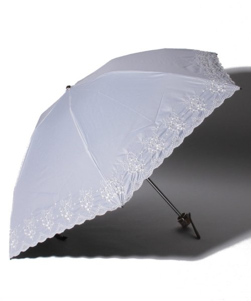 LANVIN Collection(umbrella)(ランバンコレクション（傘）)/LANVIN COLLECTION（ランバンコレクション）晴雨兼用折りたたみ日傘　フラワー刺繍/ライトグレー