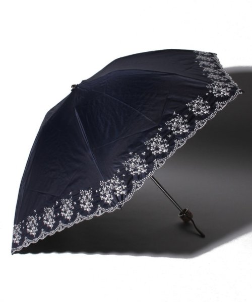LANVIN Collection(umbrella)(ランバンコレクション（傘）)/LANVIN COLLECTION（ランバンコレクション）晴雨兼用折りたたみ日傘　フラワー刺繍/スカイブルー