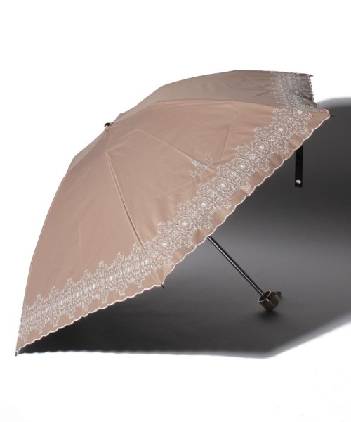 LANVIN Collection(umbrella)(ランバンコレクション（傘）)/LANVIN COLLECTION（ランバンコレクション）晴雨兼用折りたたみ日傘　刺繍/キャメル
