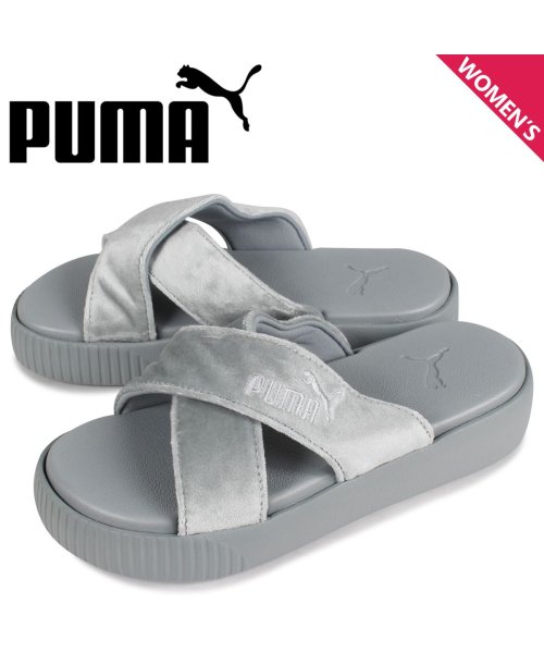 プーマ Puma プラットフォーム スライド ベルベット サンダル スライドサンダル レディース Platform Slide Velvet グレー プーマ Puma Magaseek
