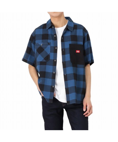 MAC HOUSE(men)(マックハウス（メンズ）)/Dickies ディッキーズ 綿麻ブロックワークシャツ 1270－9402/ネイビー