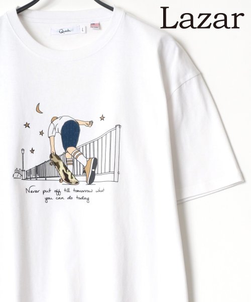 LAZAR(ラザル)/【Lazar】TV show/Skater フロッキープリント USAコットン Tシャツ レディース メンズ Tシャツ 半袖 カジュアル/柄4