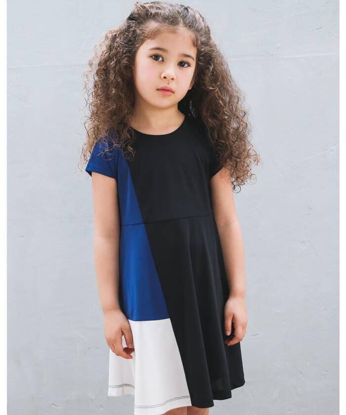 セール 配色 切り替え 強撚 スムース ワンピース 90 140cm ベベ Bebe Magaseek