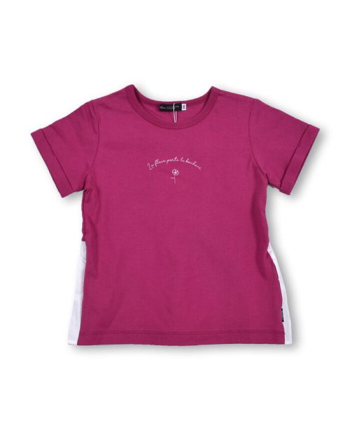 BeBe(ベベ)/手書き風 袖  折り返し バック ギャザー Tシャツ（80～150cm）/ピンク